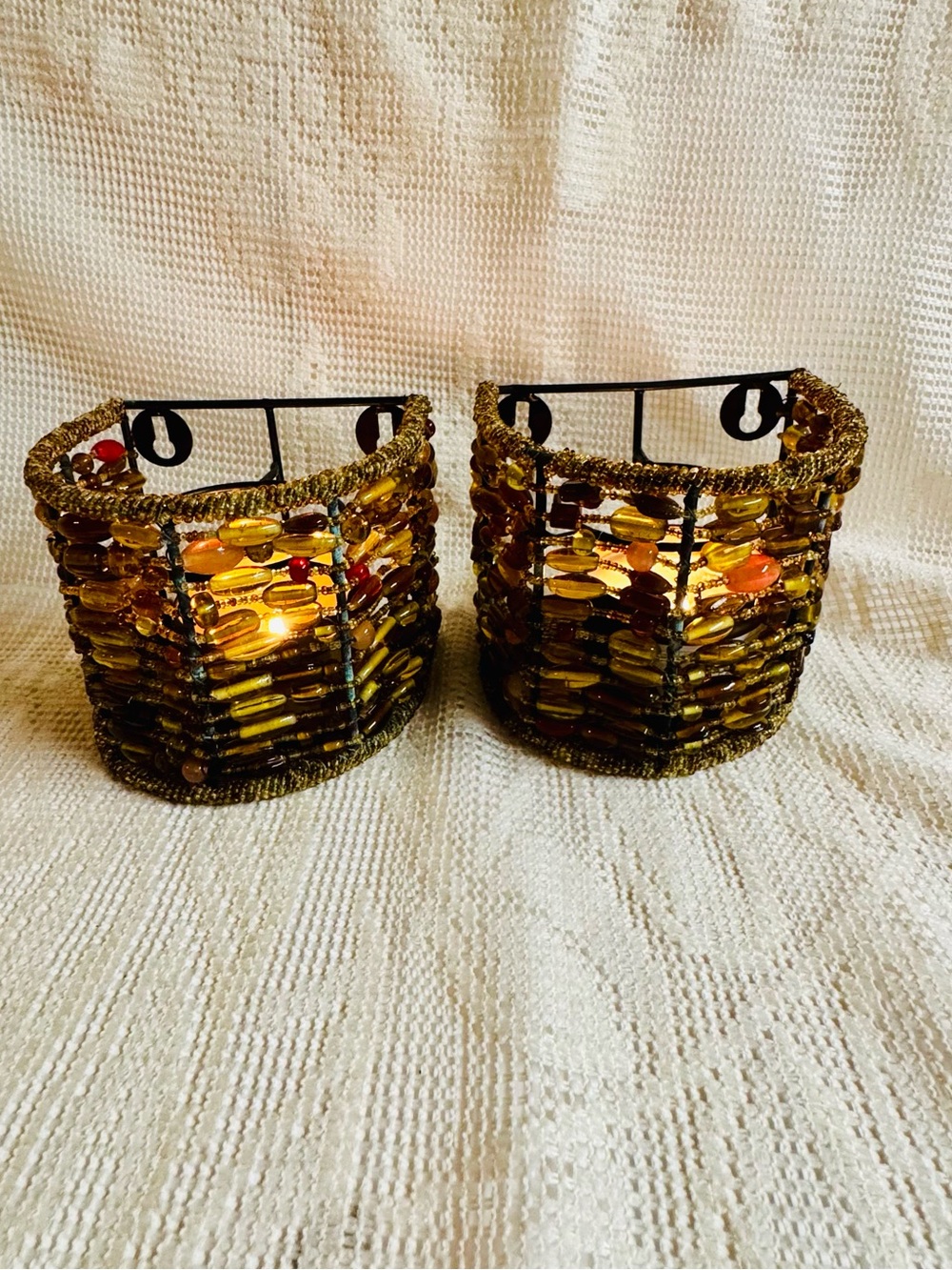 Pottery Barn Madura Amber Beaded Wall Sconce Pair -Glass Beads